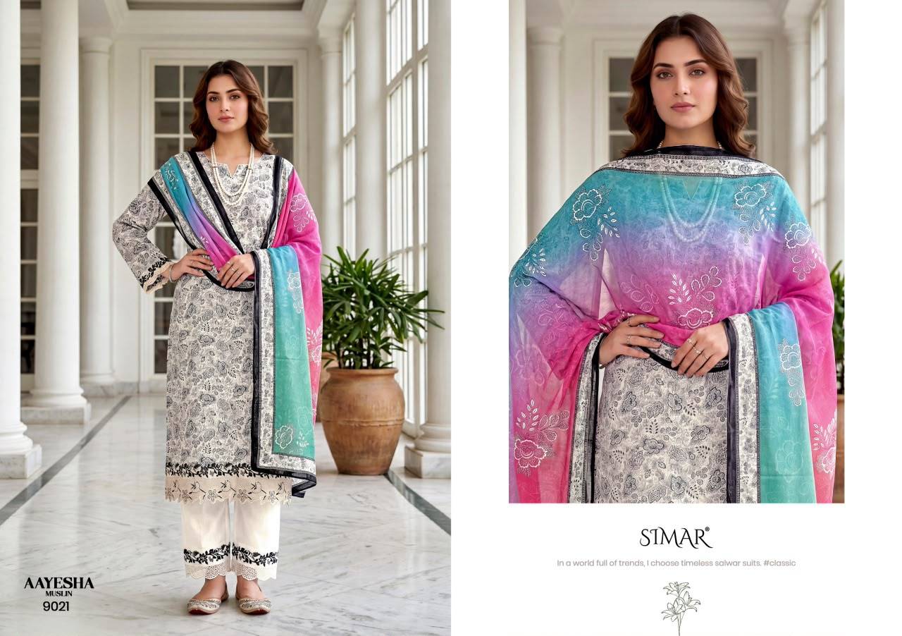 Aayesha By Glossy 9018 To 9023 Series Stylish Beautiful Colourful Muslin Dresses At Wholesale Price